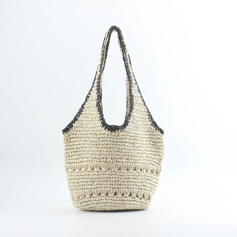 Strand-Umhängetasche aus handgewebtem Raffia mit elegantem Punkt Skanto