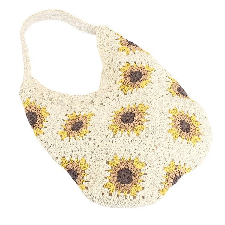 Handgemachte gehäkelte Tasche mit Sonnenblumenmuster Skanto