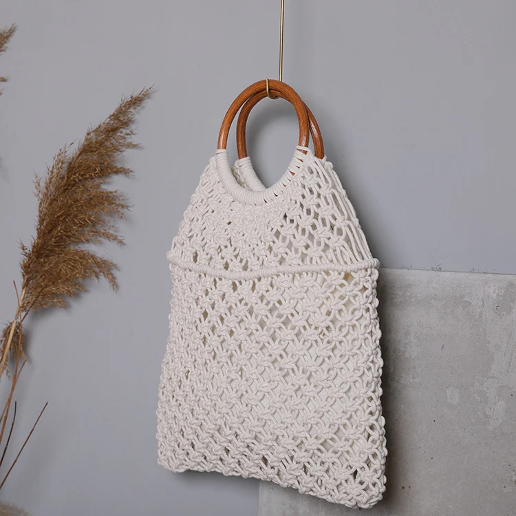 Makramee-Tasche mit Holzgriff Skanto