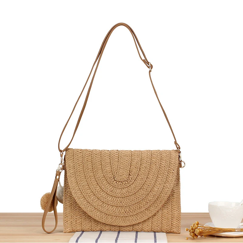 Schultertasche aus gewebtem Naturmaterial mit originellem Wellenmuster Skanto