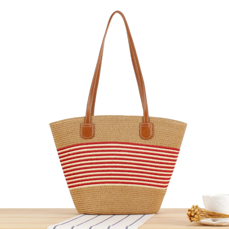 Elegante Strohtasche mit attraktiven Ledergriffen Skanto