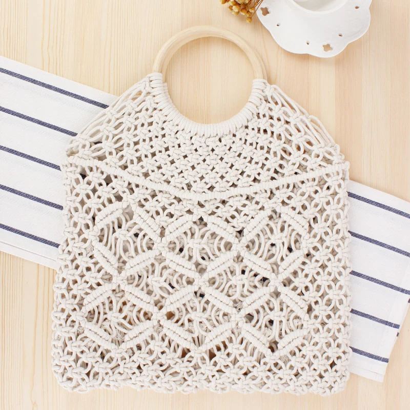 Makramee-Tote Bag mit Holzgriff Skanto