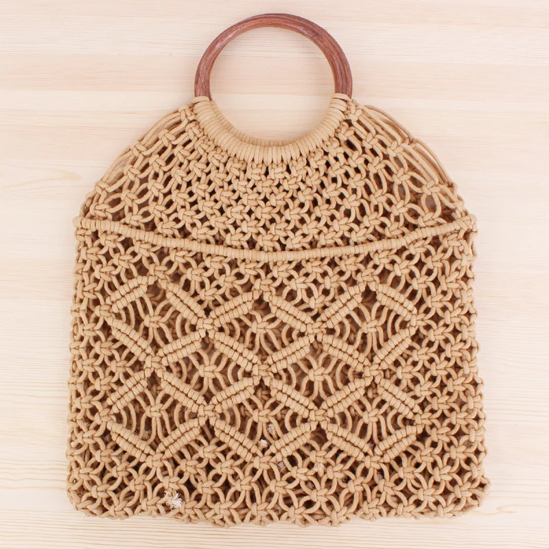 Makramee-Tote Bag mit Holzgriff Skanto