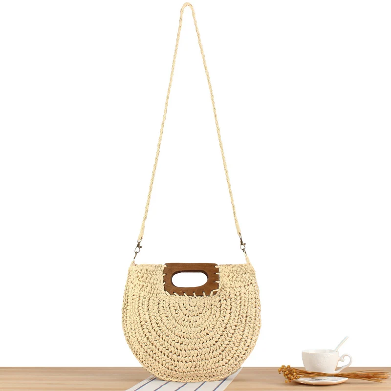 Handtasche aus hochwertigem Pflanzenfasergeflecht mit Holzgriff Skanto