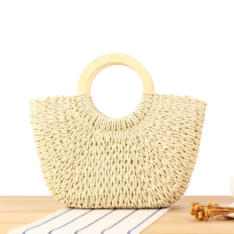 Designer-Tasche aus handgeflochtenem Korbgeflecht mit Holzgriff Skanto