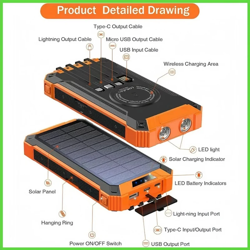 Solarbetriebene Powerbank mit LED-Licht Skanto