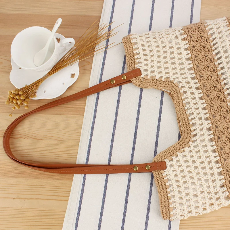 Geflochtene Makramee-Handtasche mit robusten Lederriemen Skanto