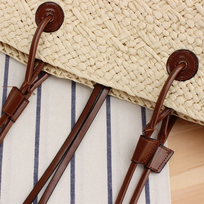 Handgemachte Strandtasche mit braunen Ledergriffen Skanto