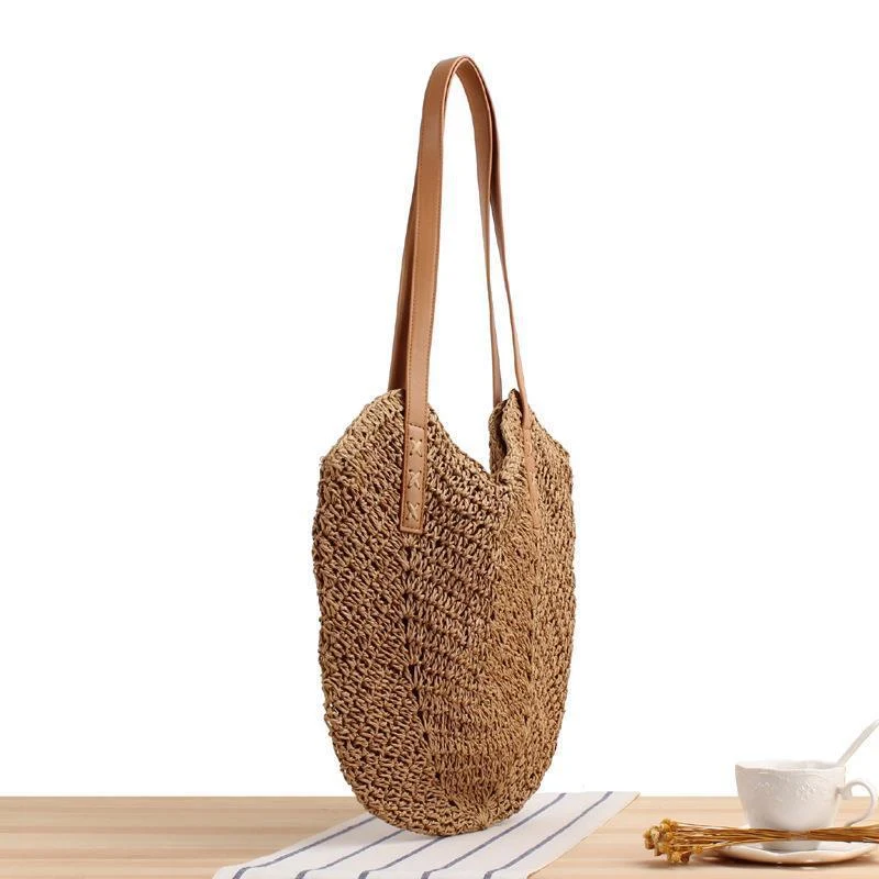 Große Strohtasche mit Lederakzenten Skanto