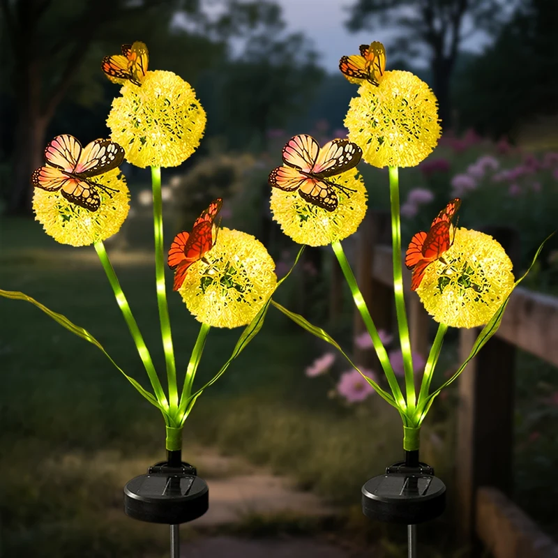 Dekorative Solar-LED-Pusteblumen-Erdspießleuchten mit Schmetterlingsdetails Skanto