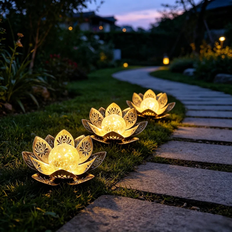 Dekorative Lotus-Solar-Gartenleuchte mit gesprungener Glaskugel Skanto