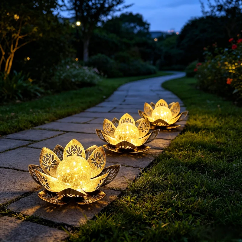 Dekorative Lotus-Solar-Gartenleuchte mit gesprungener Glaskugel Skanto