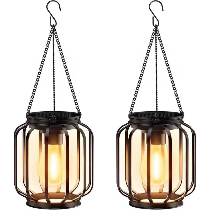 Vintage-Hängemetalllaterne mit Edison-Glühbirnenkäfig und verstellbarer Kette Skanto