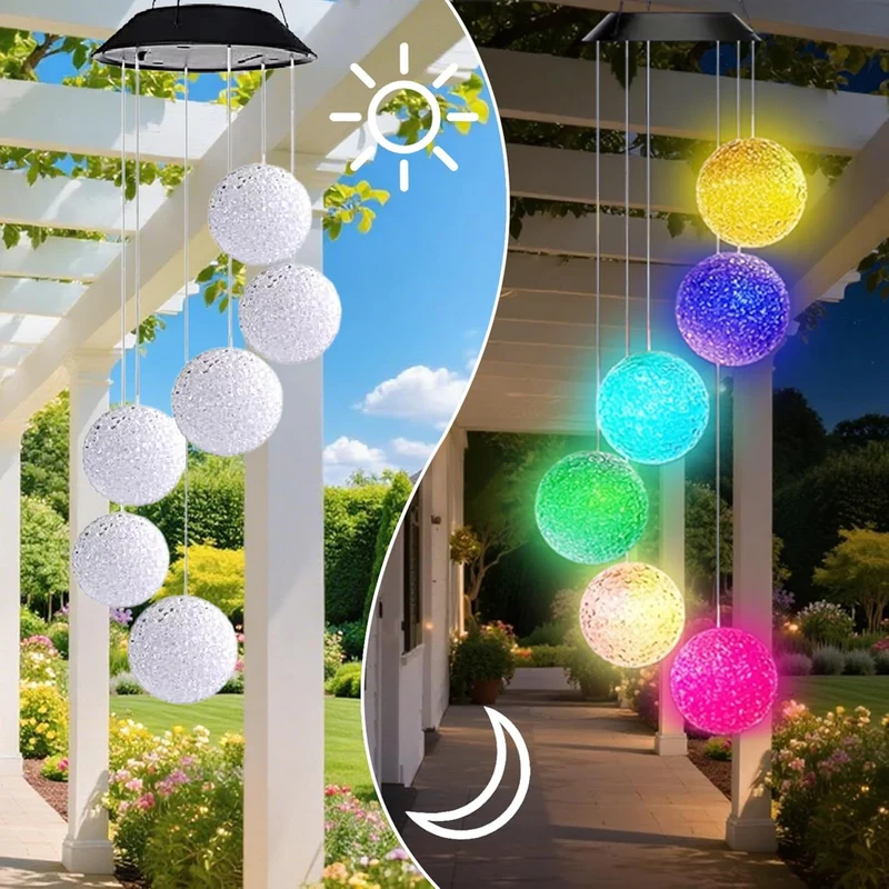 Solarbetriebenes hängendes Kolibri-LED-Windspiel mit farbwechselnden RGB-Acrylvögeln und wetterfestem Oberteil Skanto