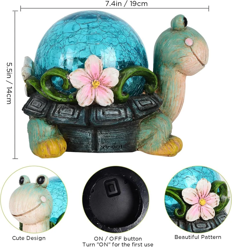 Solar-Schildkröten-Sukkulenten-Pflanzgefäß mit LED-Leuchten, strukturierte Harz-Gartenstatue Skanto