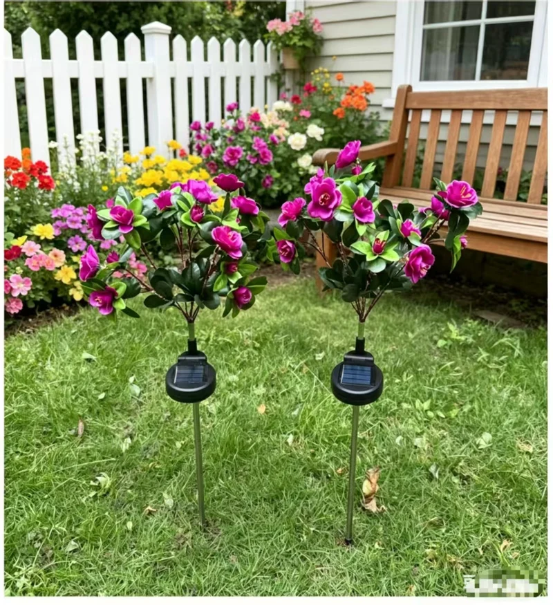 Solarbetriebene realistische Kamelienblüten-Gartenstecker-Leuchten mit verstellbaren LED-Köpfen und Edelstahlspieß Skanto