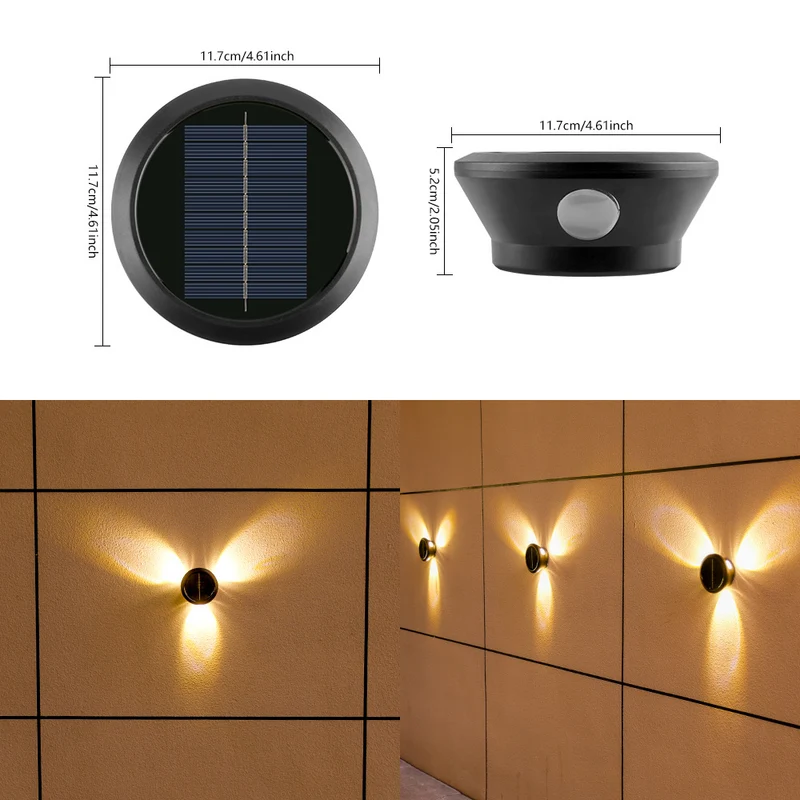 Skanto Runde Solar-Wandleuchte mit Quad-Beam LED, dekorative Außenwandlampe und wetterfestem Gehäuse Skanto