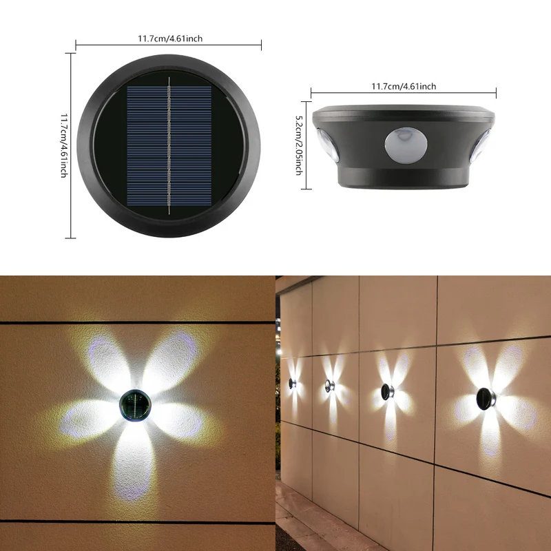 Skanto Runde Solar-Wandleuchte mit Quad-Beam LED, dekorative Außenwandlampe und wetterfestem Gehäuse Skanto