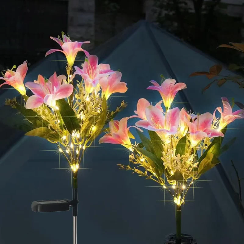 Solarbetriebene künstliche Lilien-Gartensteckerleuchten mit warmer LED-Lichterkette Skanto