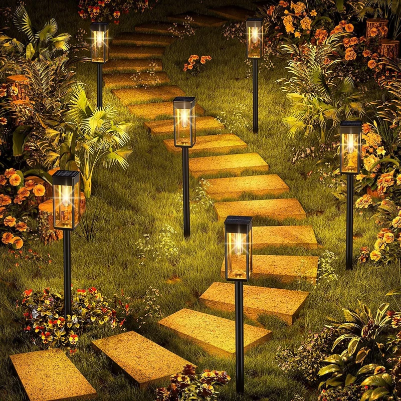 Outdoor Wasserdichte Vintage Glas-Pfostenlaterne mit LED-Glühfadenbirne und Erdspieß Skanto