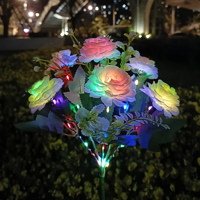 Realistischer künstlicher Pfingstrosen-Gartenstecker mit Dämmerungs-LED und verstellbarem Stiel Skanto