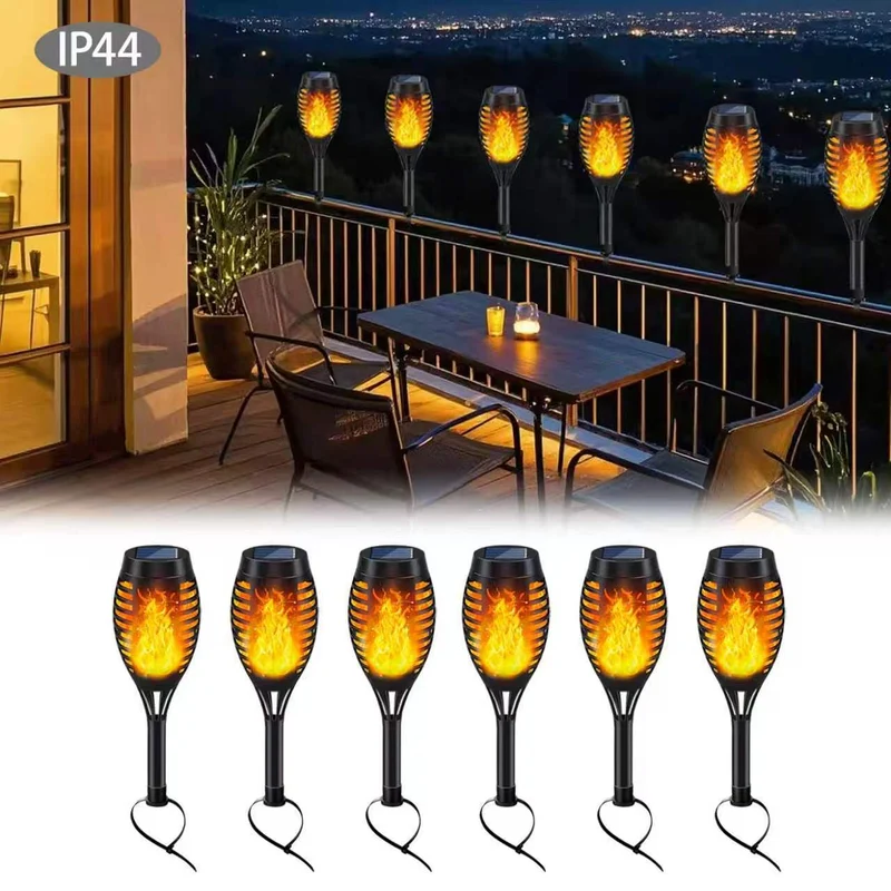 Realistische animierte Flammen-Solar-Gartenfackel mit Erdspieß und Geländerklemme Skanto