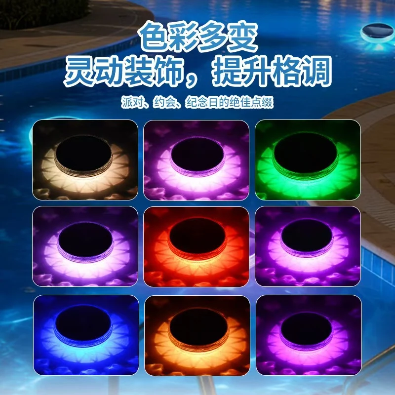 Schwimmende Solar-RGB-Poolleuchte mit wasserdichtem LED-Ring und Dämmerungssensor Skanto