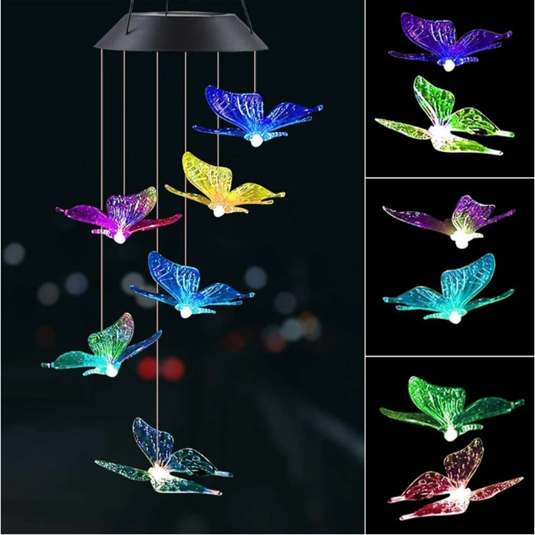 LED-Solar-Schmetterlings-Windspiel Garten-Hängeleuchte Skanto