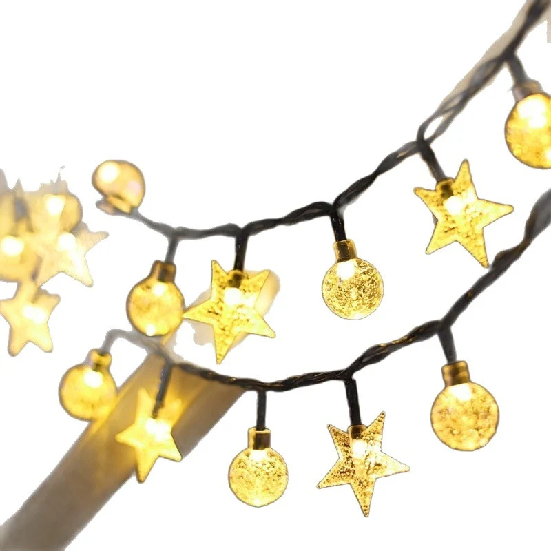 Dekorative warme LED-Stern- und Crackle-Kugel-Lichterkette mit wasserdichtem Netzteil Skanto