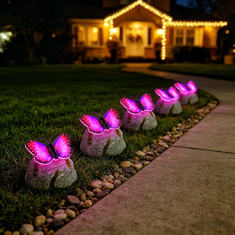 Dekorativer solarbetriebener Schmetterling auf Stein-LED-Gartenakzent Skanto