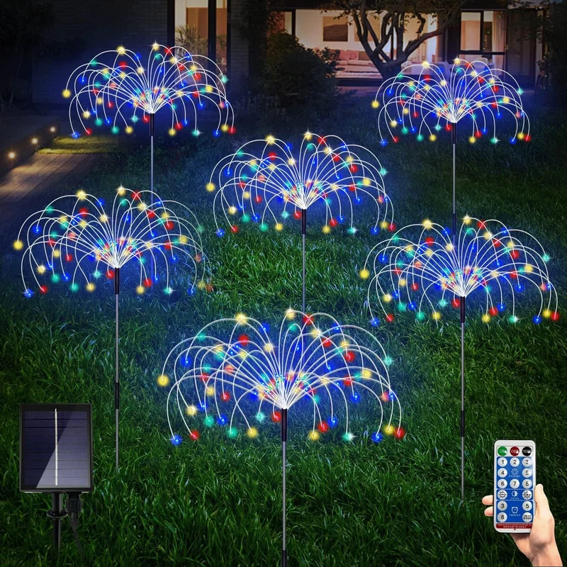 Solarbetriebene Glasfaser-Pusteblumen-Gartenstecker mit wasserdichtem LED-Feuerwerkseffekt Skanto