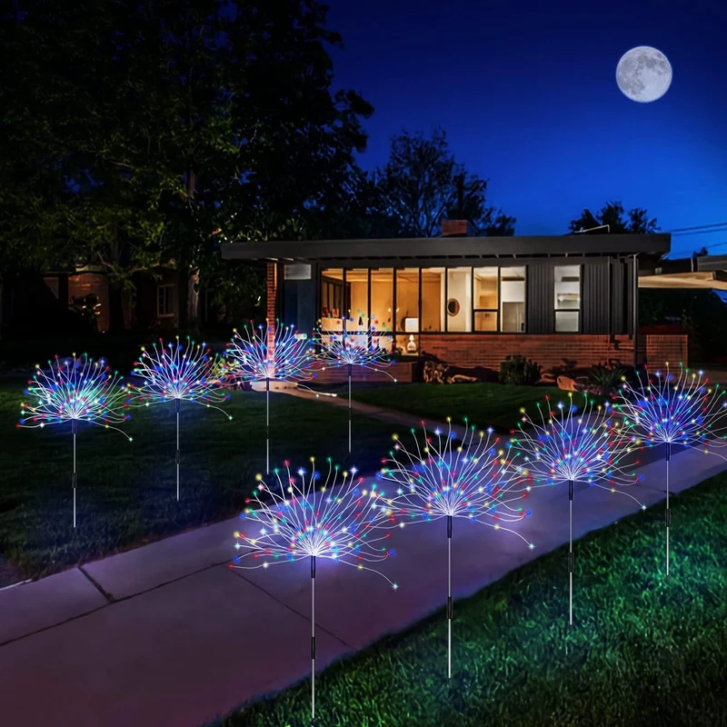 Solarbetriebene Glasfaser-Pusteblumen-Gartenstecker mit wasserdichtem LED-Feuerwerkseffekt Skanto