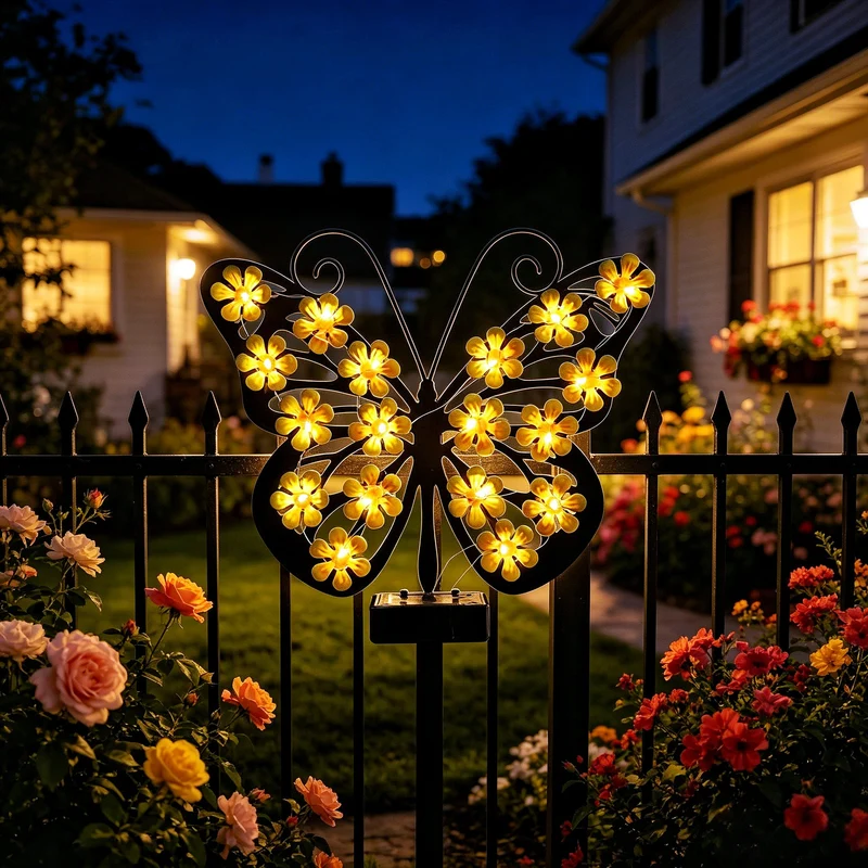 Dekorative LED-Schmetterlings-Wandleuchte mit Blumen-Mikro-LED-Akzenten und batteriebetriebener Steuerung Skanto