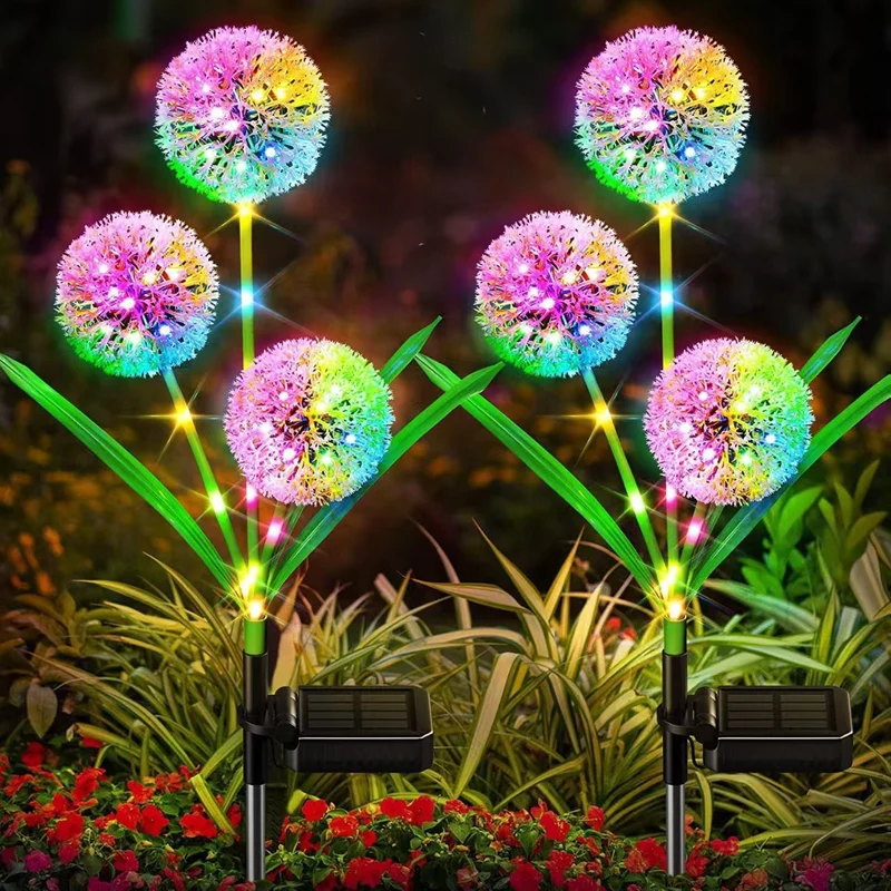 Löwenzahn-inspirierte Solar-Gartenstecker mit integriertem Solarpanel und doppelten Blumenkugeln Skanto