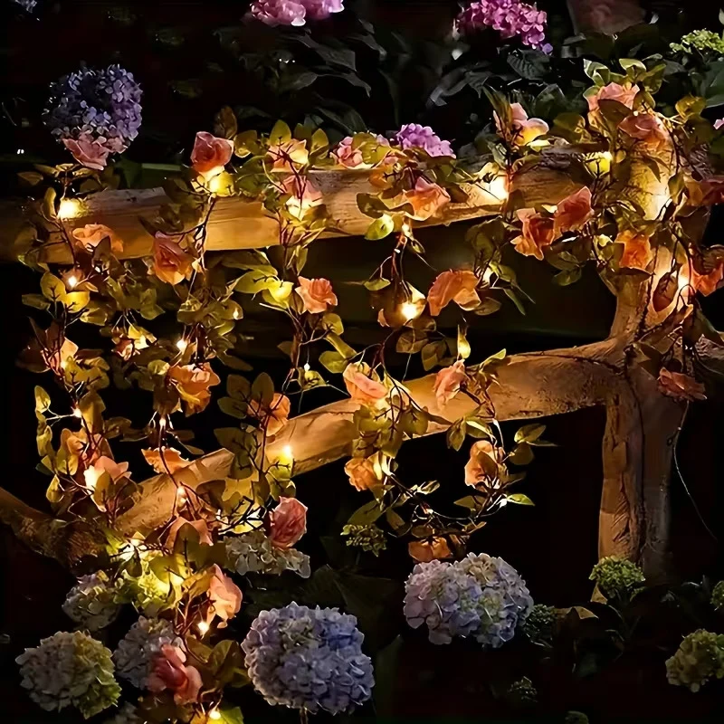 Skanto Künstliche Rosenranke LED-Lichterkette Wasserdichter Kupferdraht Skanto