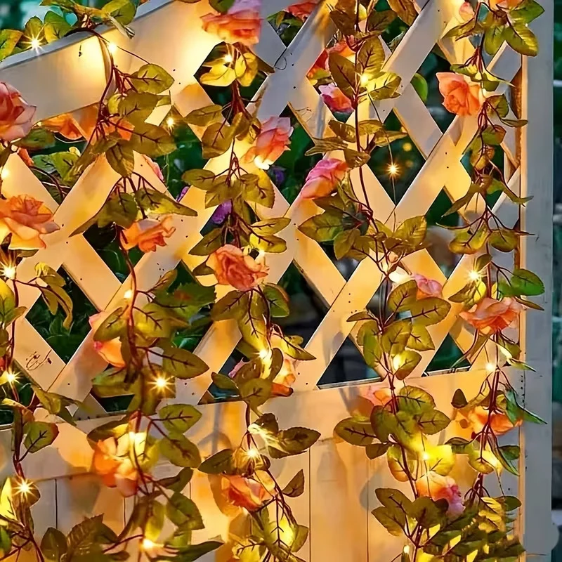 Skanto Künstliche Rosenranke LED-Lichterkette Wasserdichter Kupferdraht Skanto