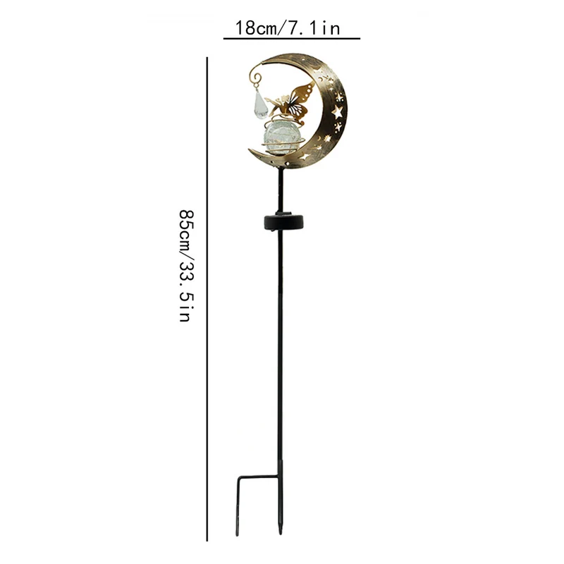 Dekoratives Halbmond Solar-Gartenstecker Licht mit Kristallkugel und Schmetterling Skanto