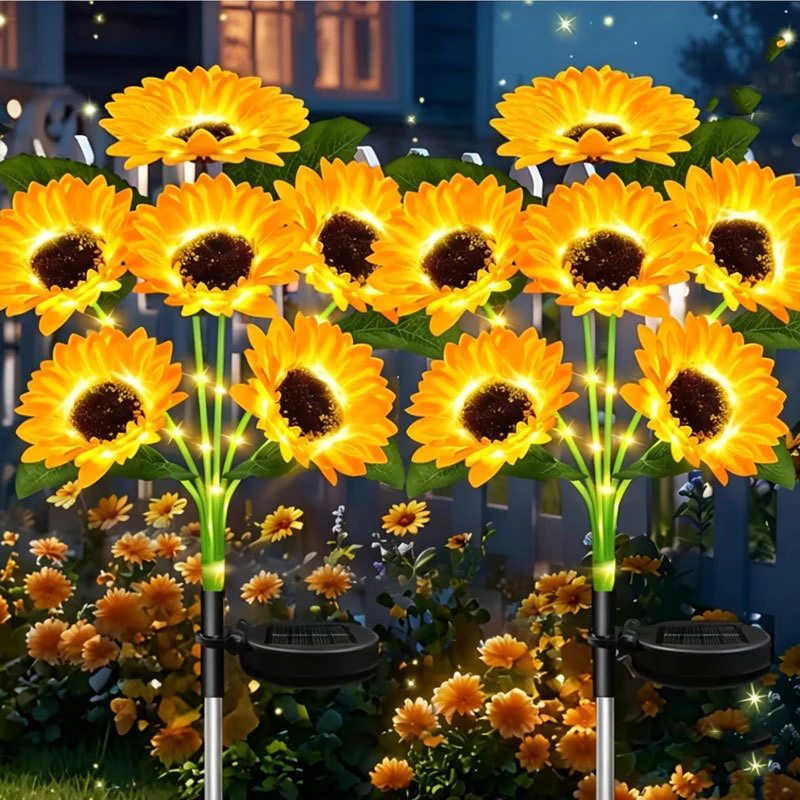 Solarbetriebene LED-Sonnenblumen-Gartensteckerleuchte mit wasserdichtem Panel und verstellbarem Stiel Skanto