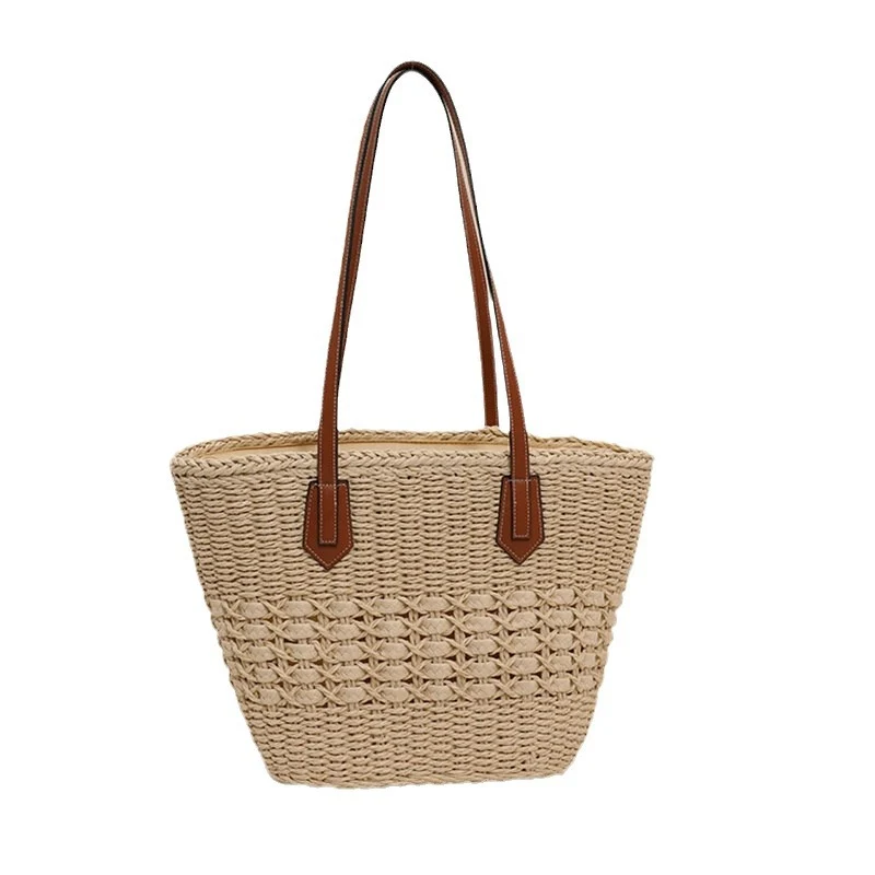 Handgefertigte Rattan-Korbtasche mit eleganten Lederdetails Skanto