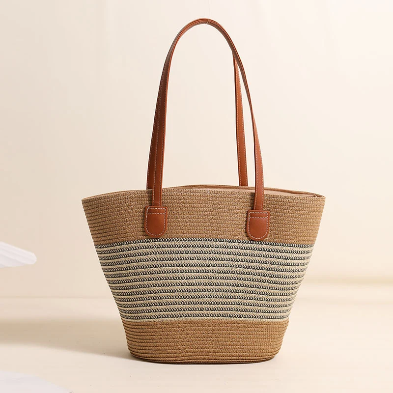 Elegante Bast-Einkaufstasche mit Lederdetails Skanto