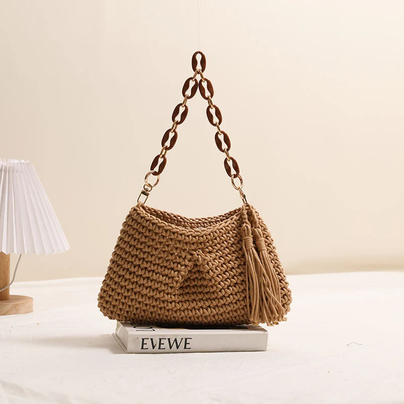 Handgemachte Makramee-Tasche mit stilvollen Fransen Skanto
