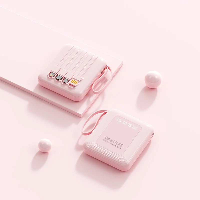 Schlanke Powerbank mit integrierten Kabeln Skanto