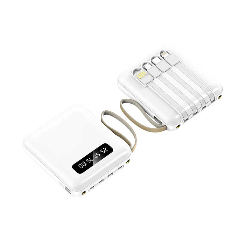 Schlanke Powerbank mit integrierten Kabeln Skanto
