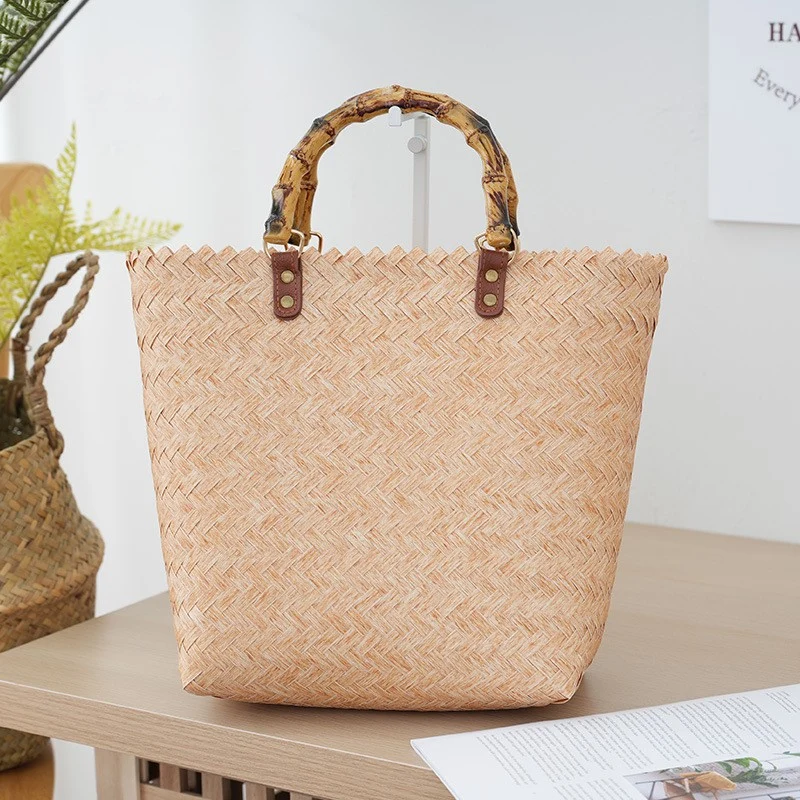 Handtasche aus gewebtem Material mit Bambusgriff Skanto