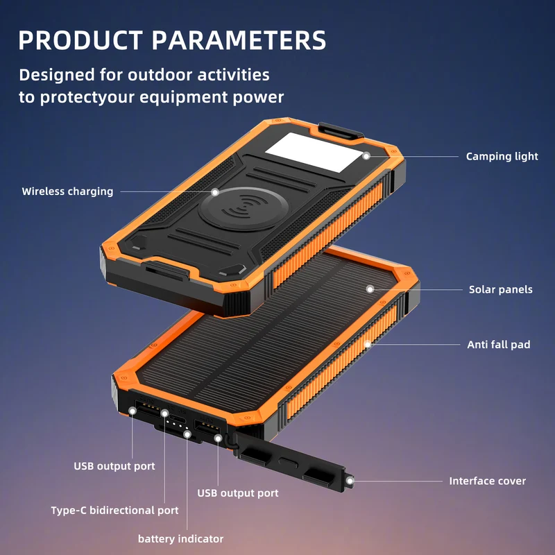 Tragbare Solar-Powerbank mit Schnellladefunktion und kabelloser Ladekompatibilität Skanto