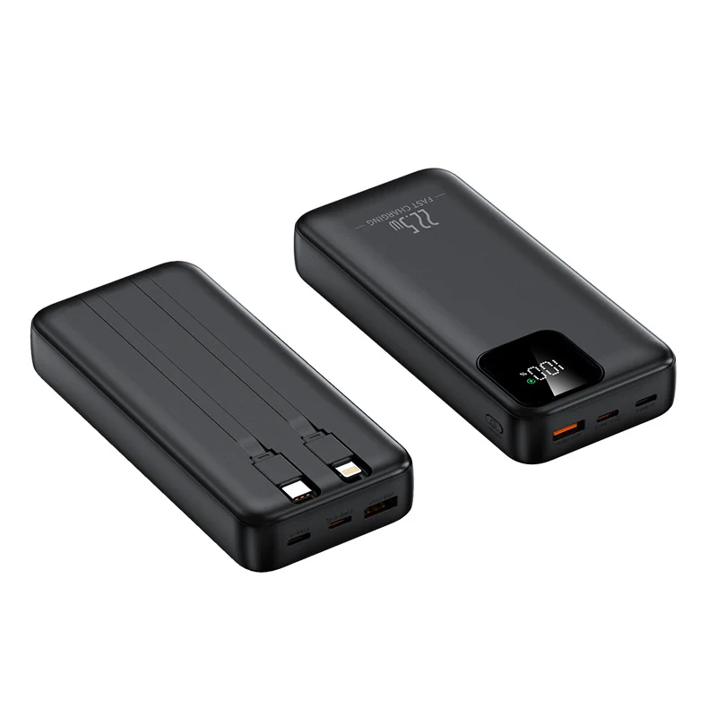 Powerbank mit integrierten Ladekabeln und digitaler Ladeanzeige Skanto