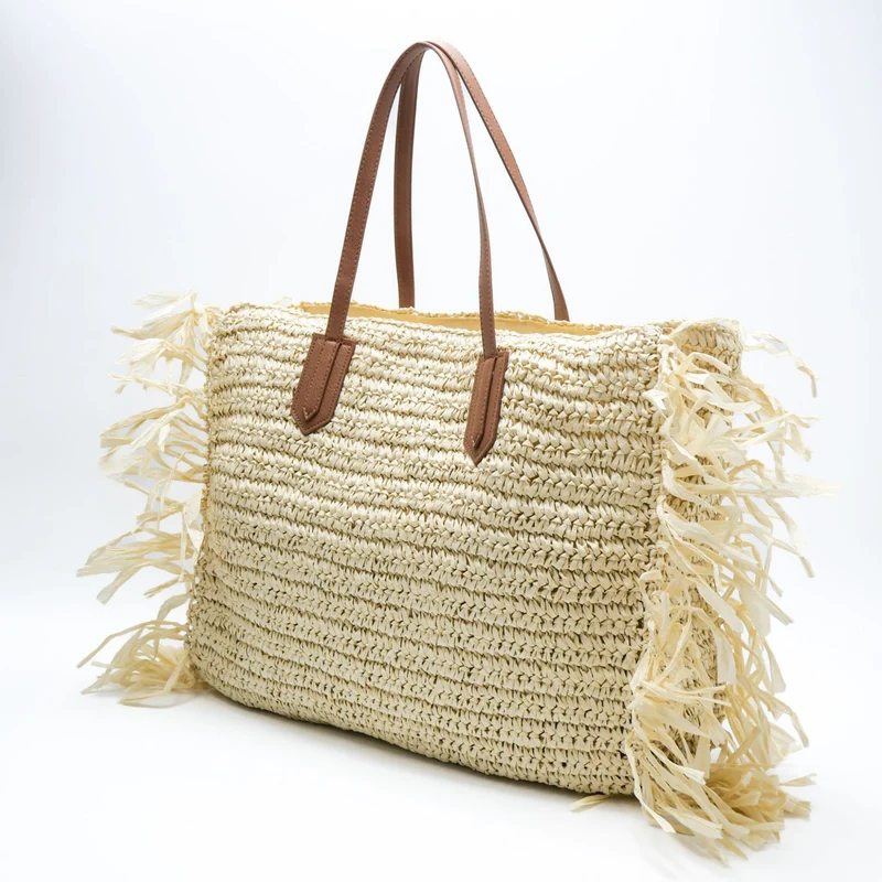 Stroh-Strandtasche mit Fransen Skanto