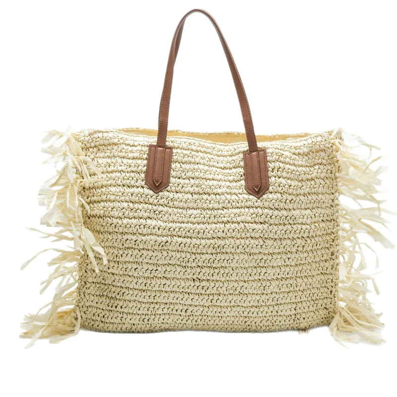 Stroh-Strandtasche mit Fransen Skanto