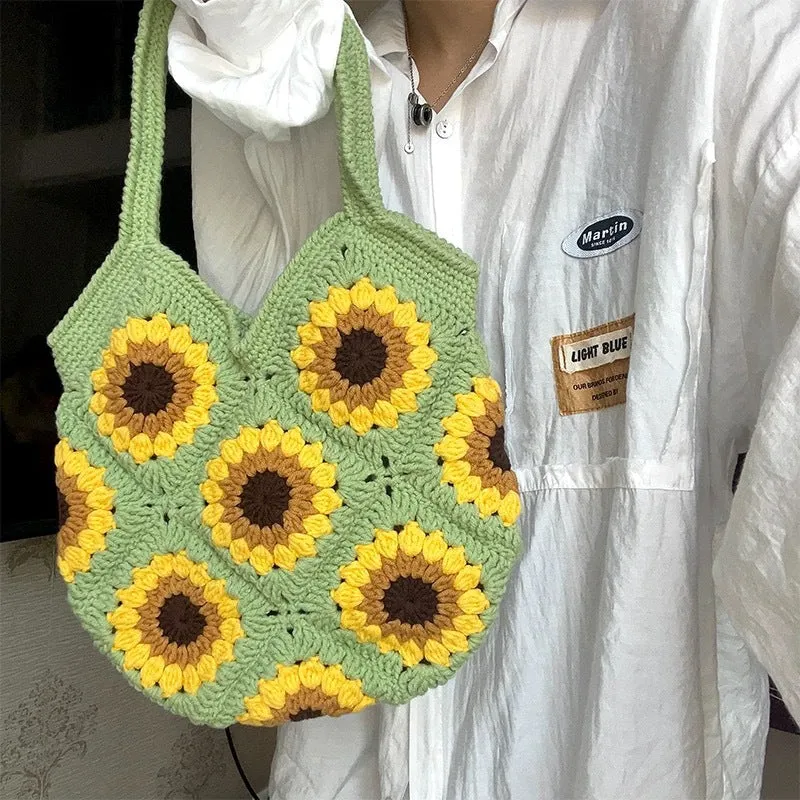 Handgemachte Makramee-Tasche mit Sonnenblumenmotiv Skanto