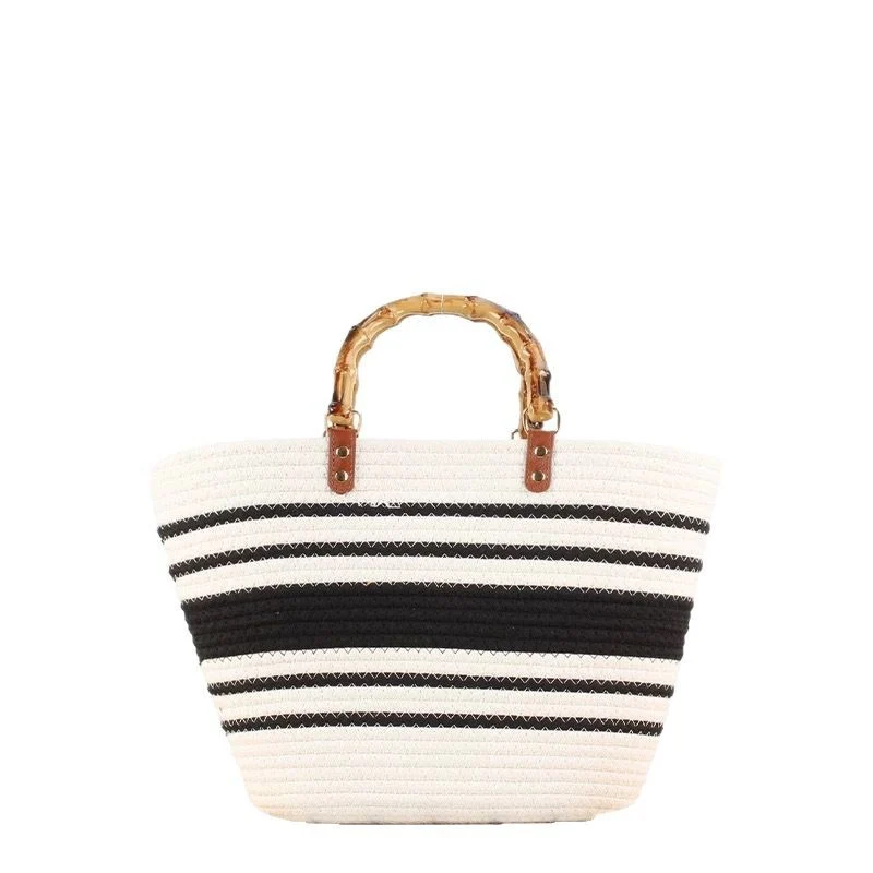 Strandtasche mit Bambusgriff und Streifen-Design Skanto